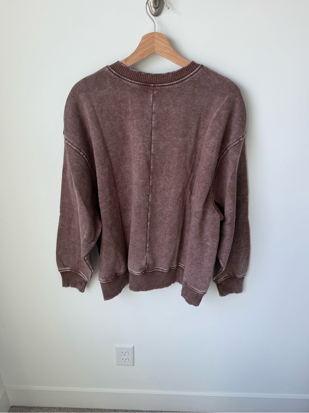 Zenana Acid Washed Crewneck Brown Sweater | S/M & L/XL - Picture 4 of 12